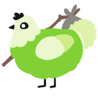 A grass and apple chicken with a head pattern