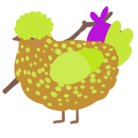 A gold and lime chicken with a speckle pattern