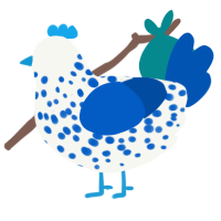 A white and ultramarine chicken with a speckle pattern
