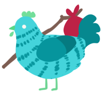 A aqua and teal chicken with a bar pattern