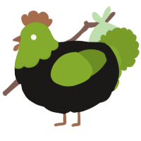 A sable and chartreuse chicken with a head pattern