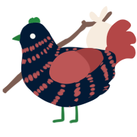 A tumblr and red chicken with a bar pattern
