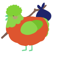 A vermilion and grass chicken with a head pattern
