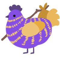 A blurple and honey chicken with a bar pattern