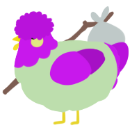 A gluppy and amethyst chicken with a head pattern