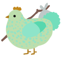 A gluppy and mint chicken with a speckle pattern