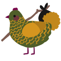 A olive and ochre chicken with a lace pattern