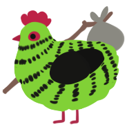 A grass and black chicken with a bar pattern