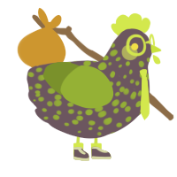 A overcast and chartreuse chicken with a speckle pattern