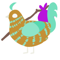 A gold and mint chicken with a bar pattern