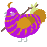 A amethyst and ochre chicken with a bar pattern
