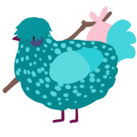 A teal and aqua chicken with a speckle pattern