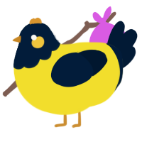 A yellow and tumblr chicken with a head pattern