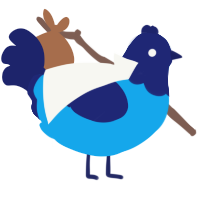 A sky and navy chicken with a head pattern