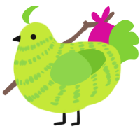 A lime and grass chicken with a bar pattern