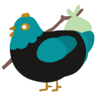 A sable and teal chicken with a head pattern