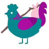 A teal and plum chicken with a neck-speckle pattern