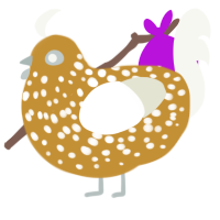 Spud Sprout, a gold and white chicken with a speckle pattern