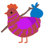 A red and amethyst chicken with a bar pattern