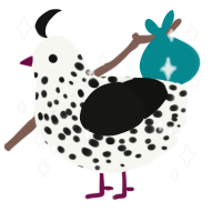 sua, a white and black chicken with a speckle pattern
