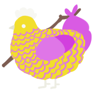 A yellow and orchid chicken with a lace pattern