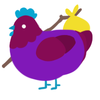A violet and wine chicken with a head pattern