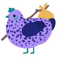 A lilac and navy chicken with a speckle pattern