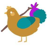 A gold and teal chicken