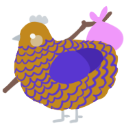 A ochre and indigo chicken with a lace pattern