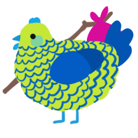 A lime and ultramarine chicken with a lace pattern
