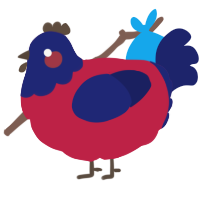 A crimson and navy chicken with a head pattern