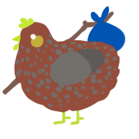 A russet and grey chicken with a speckle pattern