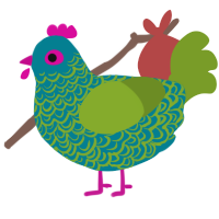 bug, a sea and chartreuse chicken with a double-lace pattern