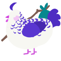 A white and indigo chicken with a half-lace pattern