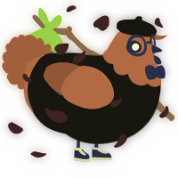 A black and russet chicken with a head pattern