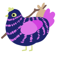 A navy and orchid chicken with a bar pattern