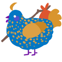 A sapphire and orange chicken with a speckle pattern