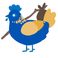 A ultramarine and honey chicken with a neck-speckle pattern