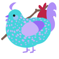 A aqua and lilac chicken with a speckle pattern