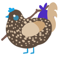 A bark and beige chicken with a speckle pattern