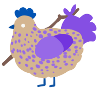 A beige and blurple chicken with a speckle pattern