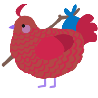 A red and crimson chicken with a lace pattern