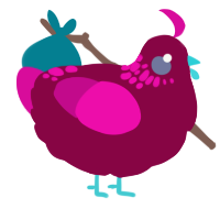 Supernova, a maroon and fuchsia chicken with a neck-speckle pattern