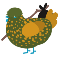 A olive and ochre chicken with a speckle pattern