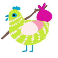 A lime and rose chicken with a bar pattern