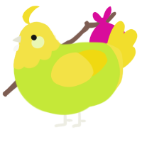 A lime and yellow chicken with a head pattern