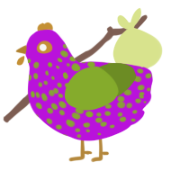 A amethyst and chartreuse chicken with a speckle pattern