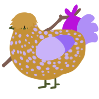 A gold and lilac chicken with a speckle pattern