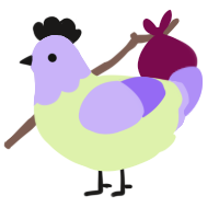 A apple and lilac chicken with a head pattern