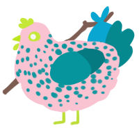 A rose and teal chicken with a speckle pattern